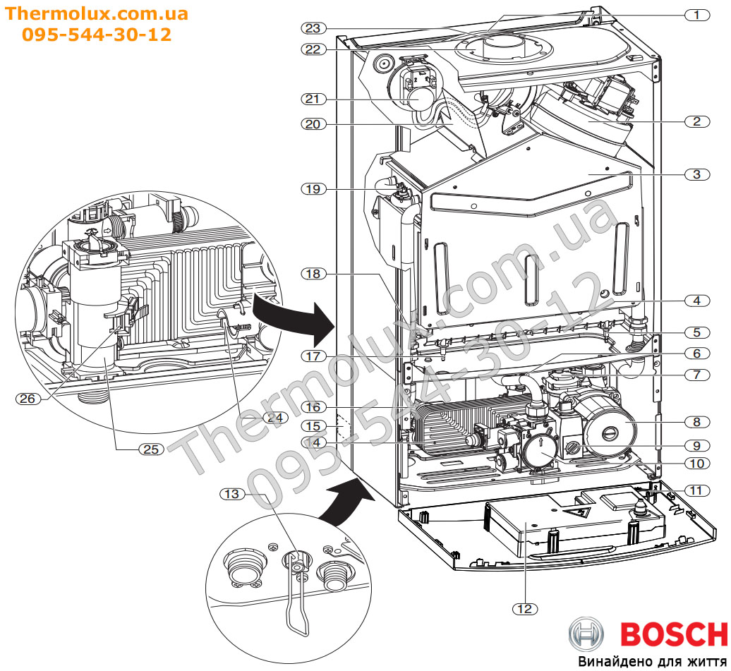 Внутреннее устройство котла Bosch Gaz 6000 W