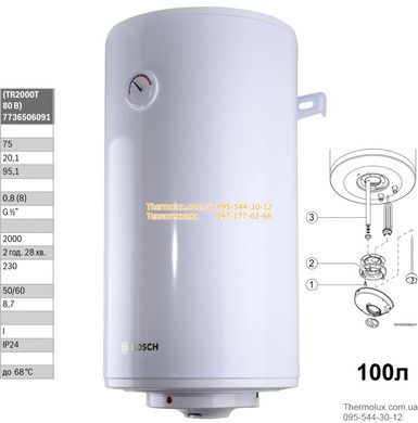 Бойлер Bosch TR2000T 100 B круглий 100 літрів Tronic 2000T 2000 Вт водонагрівач (7736506092)