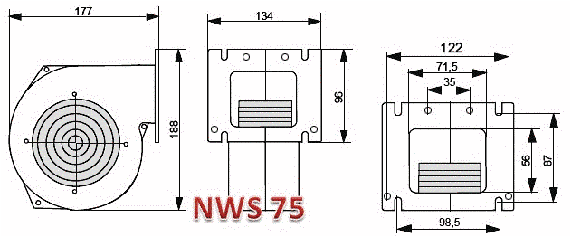 Вентилятор нагнетательный Nowosolar NWS-75 польский (стальной корпус) до 30кВт